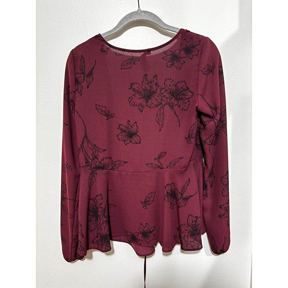 Forever 21 Wine Floral Tie Front Blouse S Fairy Grunge Romantic Witchy Aesthetic - Picture 2 of 10